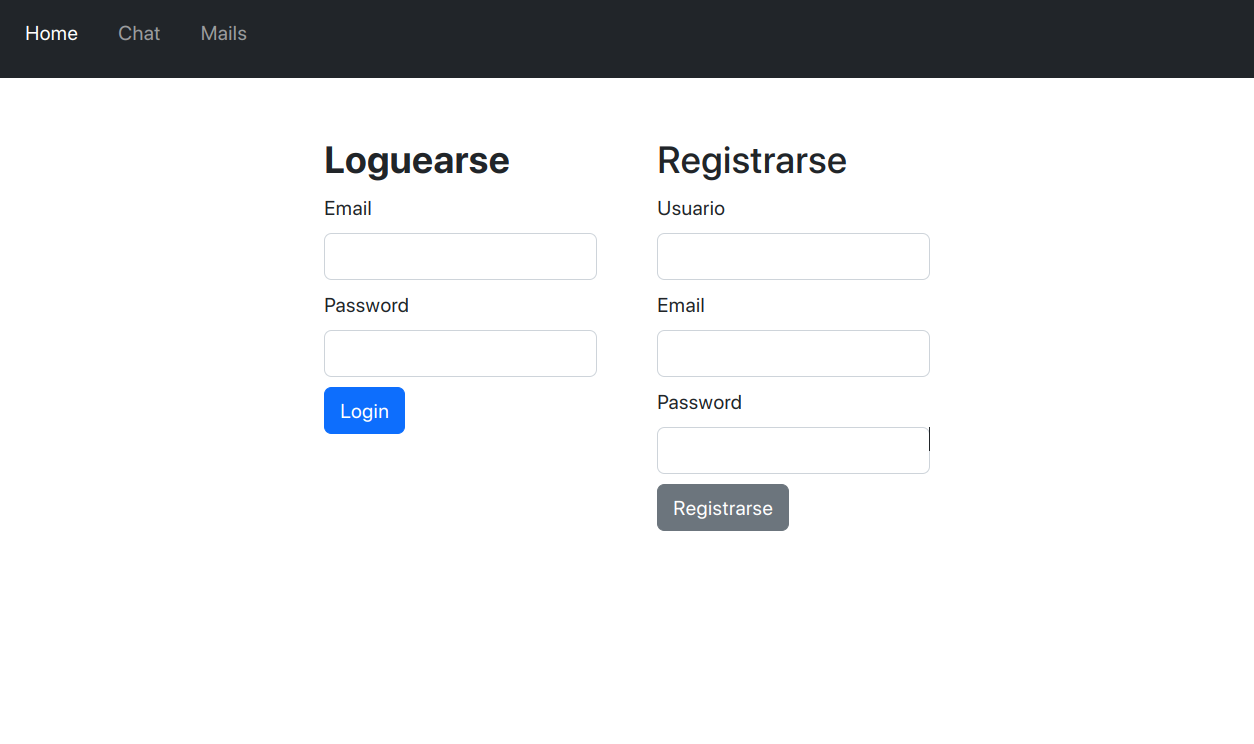 captura del login y registro de chat factory