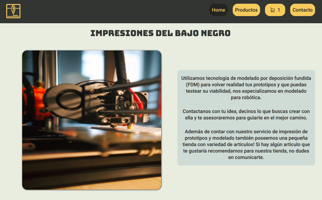 captura del index de la pagina impresiones del bajo negro